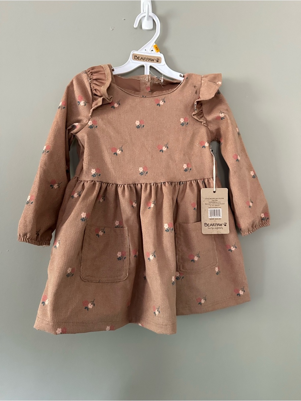 BearPaw Mauve Floral Ruffle-Shoulder Knit Dress